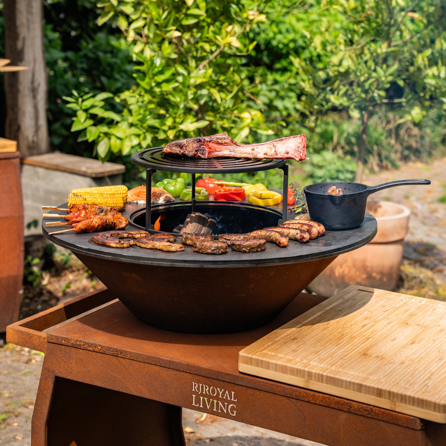 BBQ Plancha Grill Big Jack Corten stål 2.0 - Med lock och vedförvaring