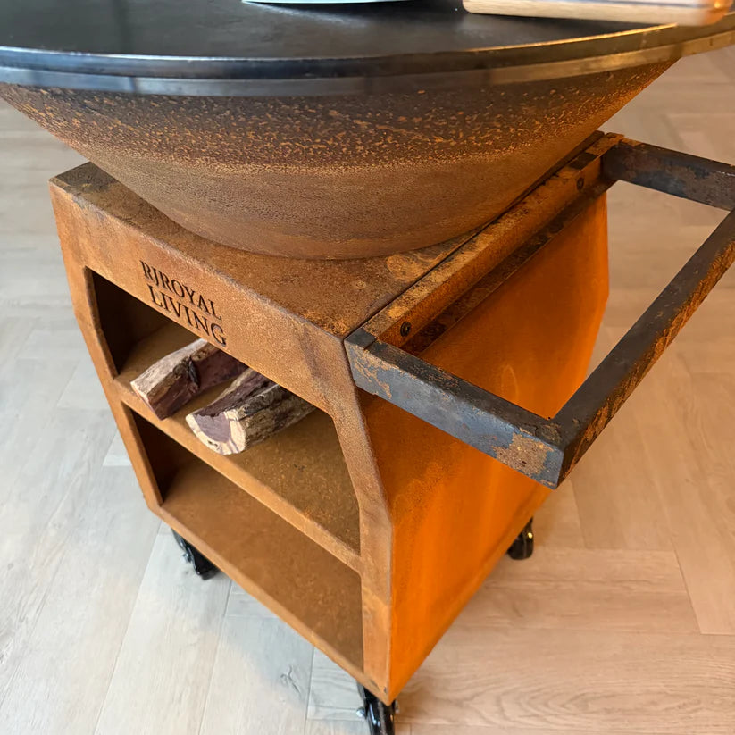 BBQ Plancha Grill Maestro XXL Ø80cm Corten steel - With poker and wood storage