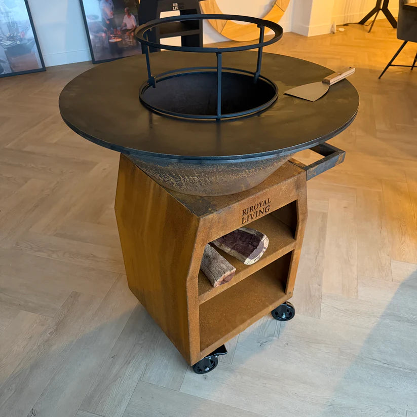 BBQ Plancha Grill Maestro XXL Ø80cm Corten steel - With poker and wood storage