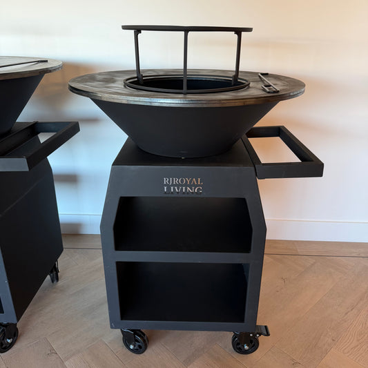 BBQ Plancha Grill Maestro Ø70cm Blackline - With large wheels and wood storage