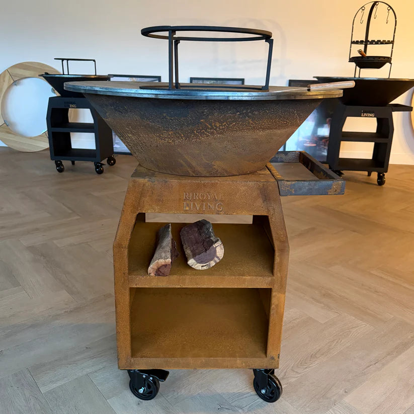 BBQ Plancha Grill Maestro XXL Ø80cm Corten steel - With poker and wood storage