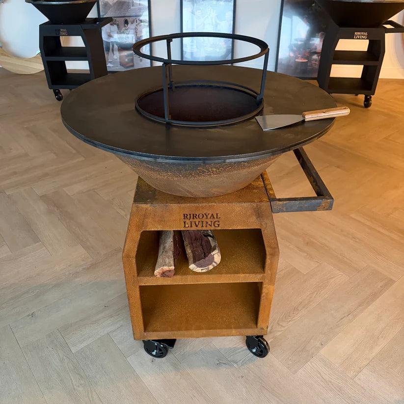 BBQ Plancha Grill Maestro XXL Ø80cm Corten steel - With poker and wood storage