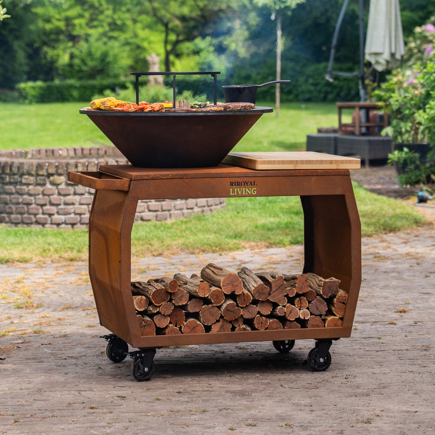 BBQ Plancha Grill Big Jack Corten steel 3.0 - With poker and wood storage