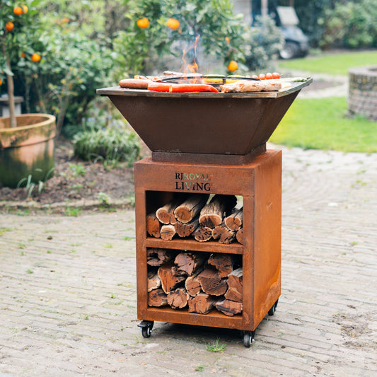 BBQ Plancha Grill Corten Steel Bilbao - With cover and wood storage 65 x 65cm
