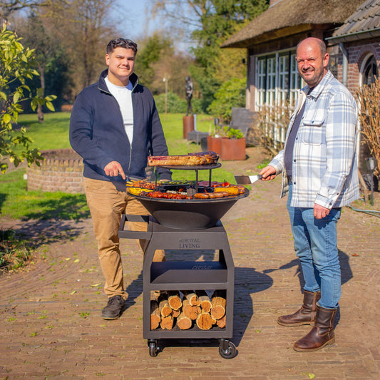 BBQ Plancha Grill Maestro Ø70cm Blackline - With large wheels and wood storage