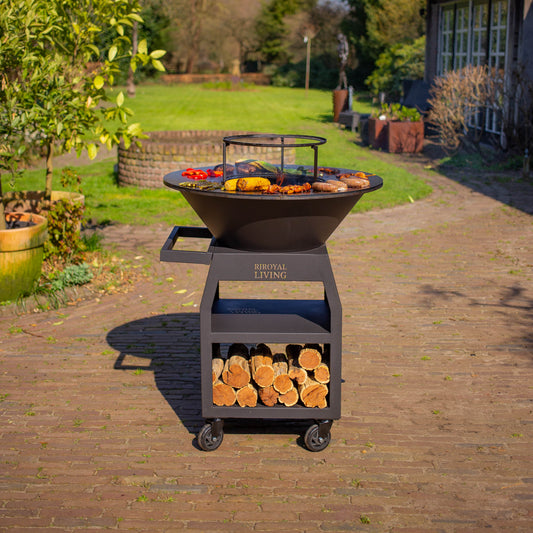BBQ Plancha Grill Maestro XXL Ø80cm Blackline - With poker and wood storage