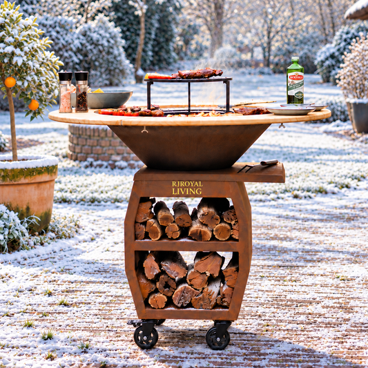 BBQ Plancha Grill Compañero XXL Cortenstaal 2.0 - With wooden ring Plancha Mesa — winter setting